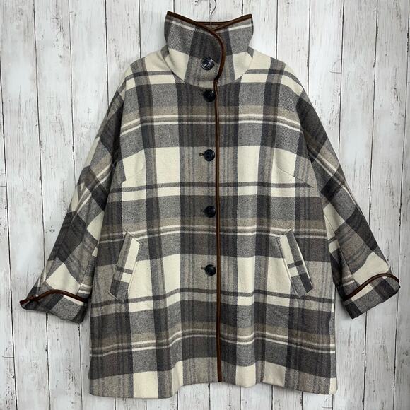 Woman Within Gray Black White Plaid Lined Button Up Winter Jacket Coat 18W - Picture 2 of 13